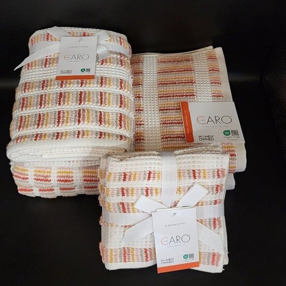 Caro Home 8pc Striped Autumnal Multicolor Cotton Towel Set 2 Bath 2 Hand 4 Tip - Picture 10 of 10